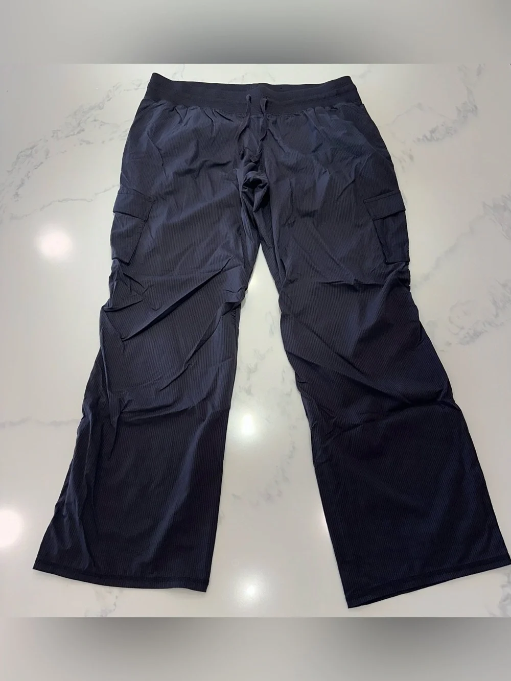CHAMPION XL~CHARCOAL BLACK PINSTRIPED DANCE STUDIO SIDE POCKETS PANTS TIE WAIST